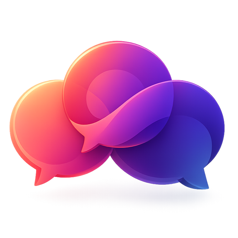 Three overlapping speech bubbles representing a group conversation.