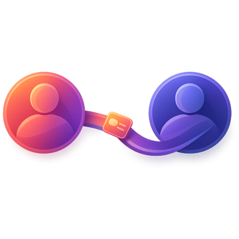 Two separate user profiles connected by a credit token representing sponsored usage.